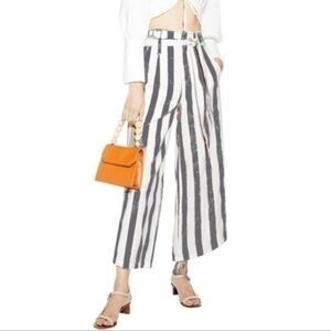 Cristian Siriano NY Women Linen Blend Stripped Wide Leg Pants M Casual Beach